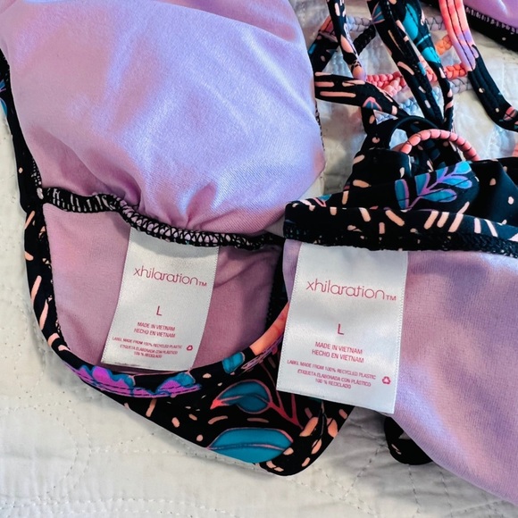 Xhilaration Floral Bikini, Black/Neon Pink - Picture 8 of 8